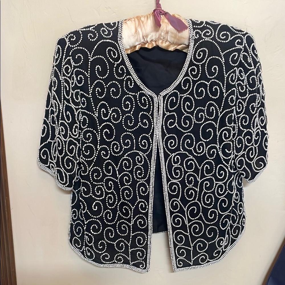 Vintage Laurence Kazar Pure Silk Pearl blazer Top! Women’s XL